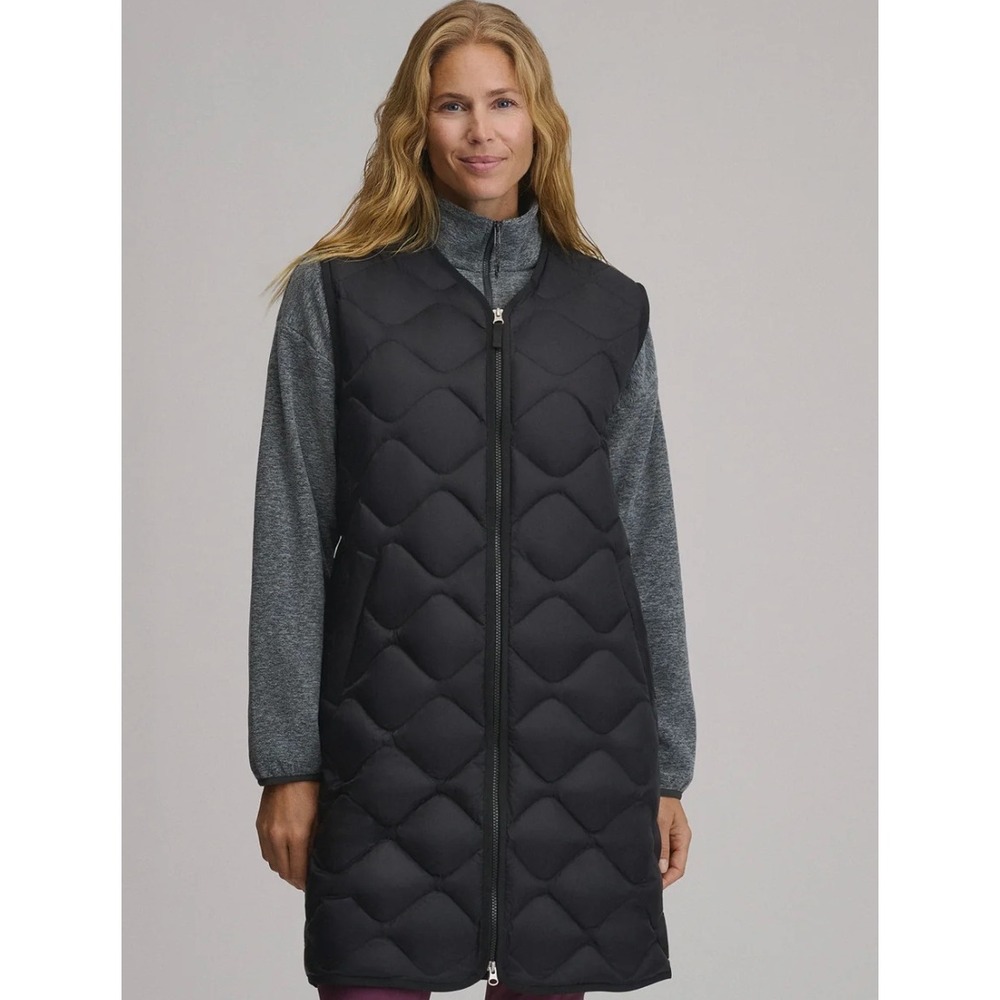 Eddie Bauer 650 Fill Power Quilted Long Down Vest Womens Medium Black Excellent